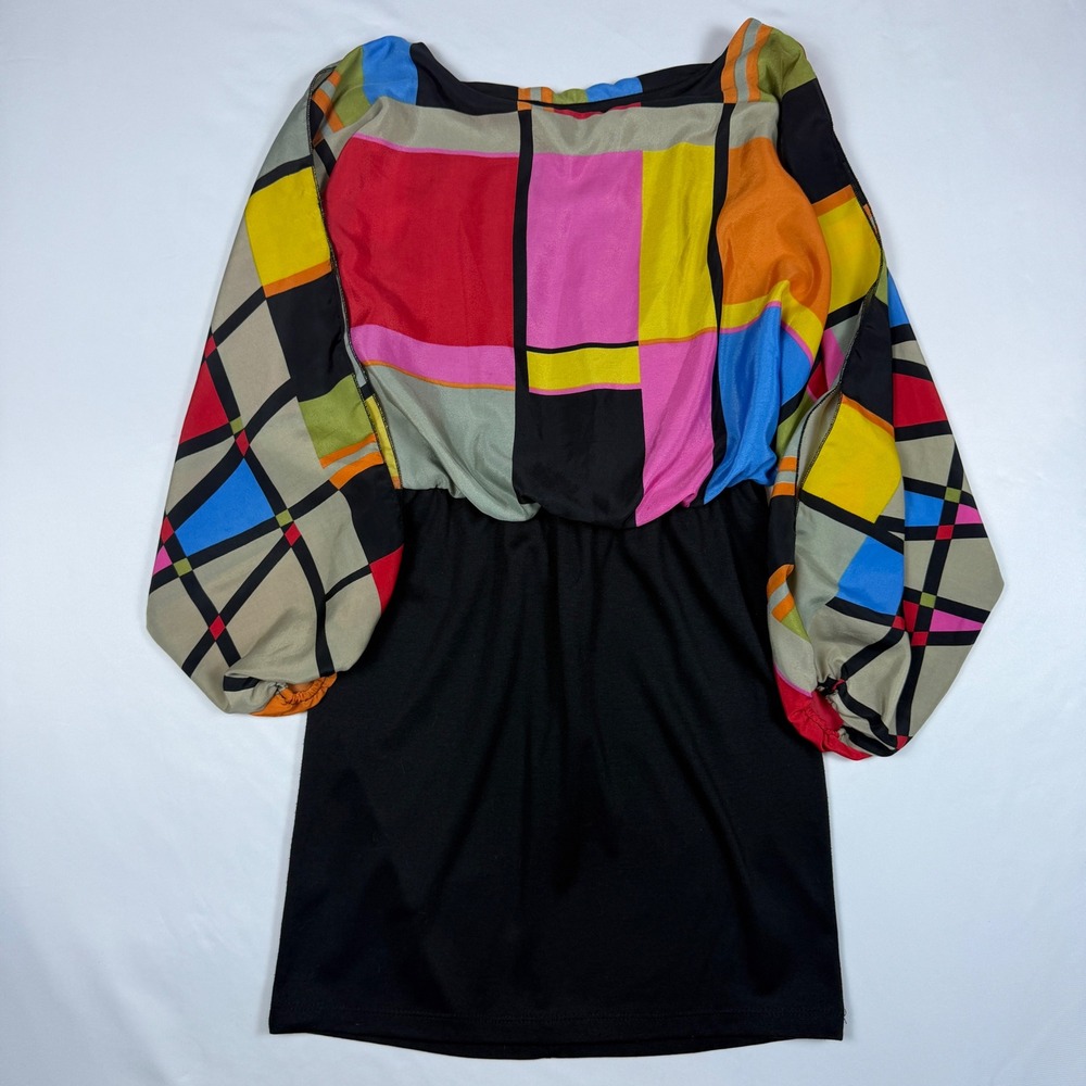 Bailey Blue Mini Dress Womens S Multicolor Geometric Balloon Sleeve Stretch